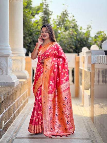 Soft Banarasi Silk Red Color Festival Wear Weaving Saree
