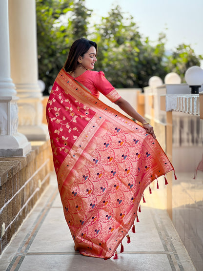 Soft Banarasi Silk Red Color Festival Wear Weaving Saree