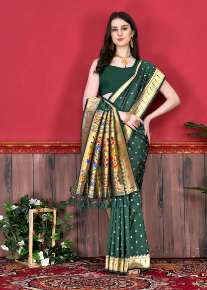 Soft Paithani Silk Saree with Gold Zari Weaving Motifs