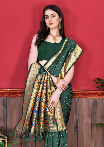 Soft Paithani Silk Saree with Gold Zari Weaving Motifs