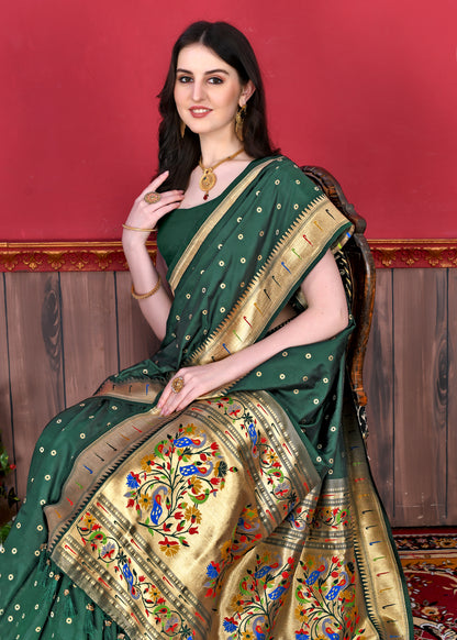 Soft Paithani Silk Saree with Gold Zari Weaving Motifs