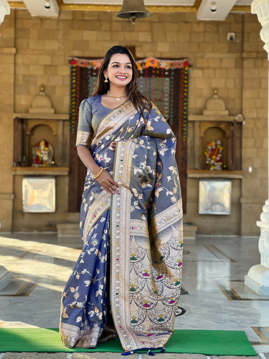 Pure Silk Banarasi Grey Saree