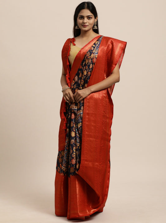 Soft Kanjivaram Silk Saree with Kalamkari Design