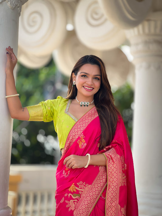 Red Color Pure viscose Dolla Silk Saree With Heavy Minakari Weaving Design All Over The Saree