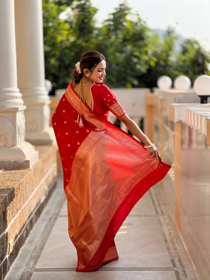 Red Woven Design Soft Silk Saree Set