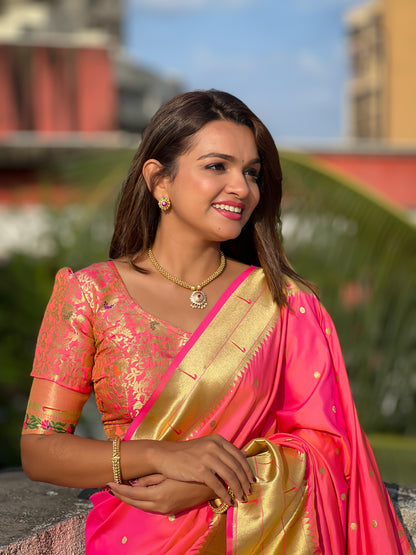 Pink Color Paithani Big Border Woven Saree