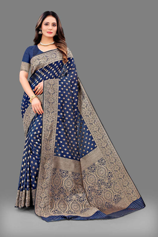 Women's Soft Lichi Silk Saree with Golden Zari Woven and Beautiful Rich Pallu Design & Jacquard Work Saree With Unstiched Blouse Piece.