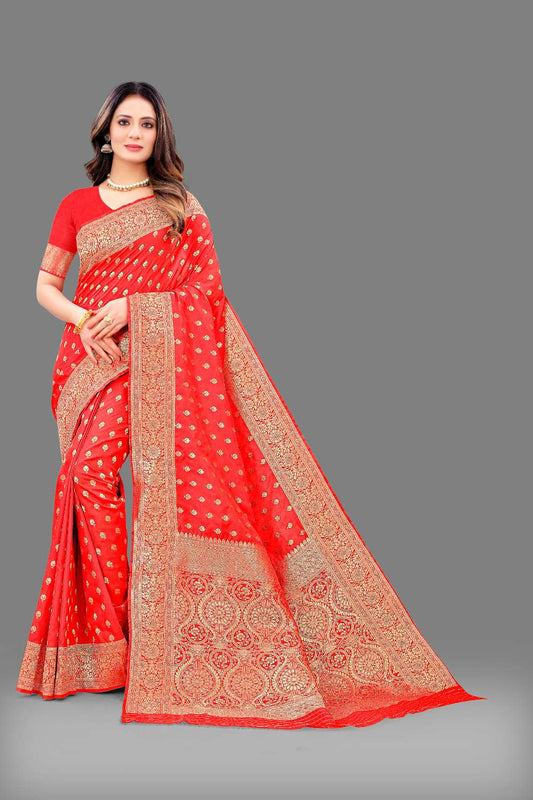 Women's Soft Lichi Silk Saree with Golden Zari Woven and Beautiful Rich Pallu Design & Jacquard Work Saree With Unstiched Blouse Piece.