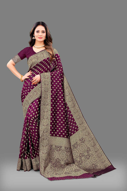 Women's Soft Lichi Silk Saree with Golden Zari Woven and Beautiful Rich Pallu Design & Jacquard Work Saree With Unstiched Blouse Piece.