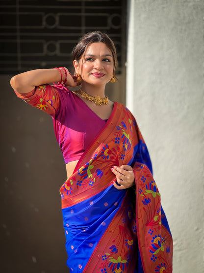 Blue Traditional Paithani Pure Silk Saree