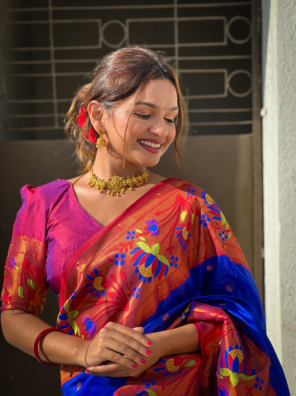 Blue Traditional Paithani Pure Silk Saree