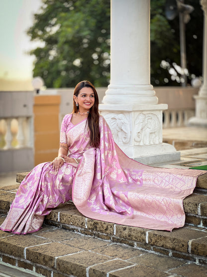 Wonderful Baby Pink Soft Banarasi Silk Saree With Attractive Blouse Piece