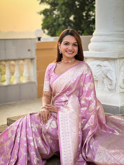 Wonderful Baby Pink Soft Banarasi Silk Saree With Attractive Blouse Piece