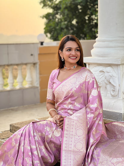 Wonderful Baby Pink Soft Banarasi Silk Saree With Attractive Blouse Piece