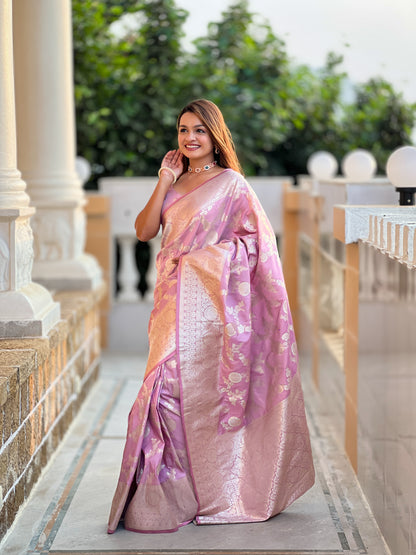 Wonderful Baby Pink Soft Banarasi Silk Saree With Attractive Blouse Piece