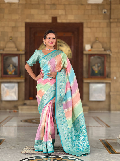 Beautiful Multi Color Pure Banarasi Silk Saree