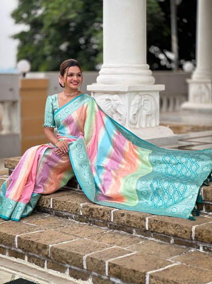 Beautiful Multi Color Pure Banarasi Silk Saree