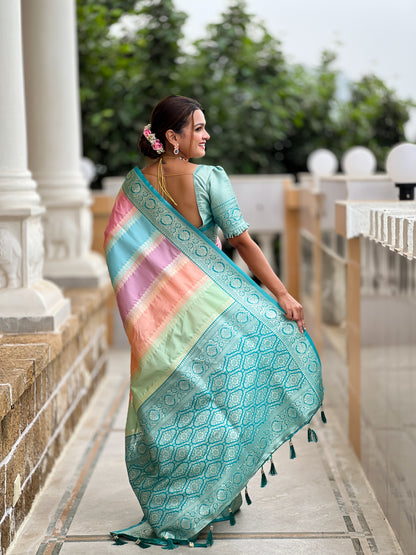 Beautiful Multi Color Pure Banarasi Silk Saree