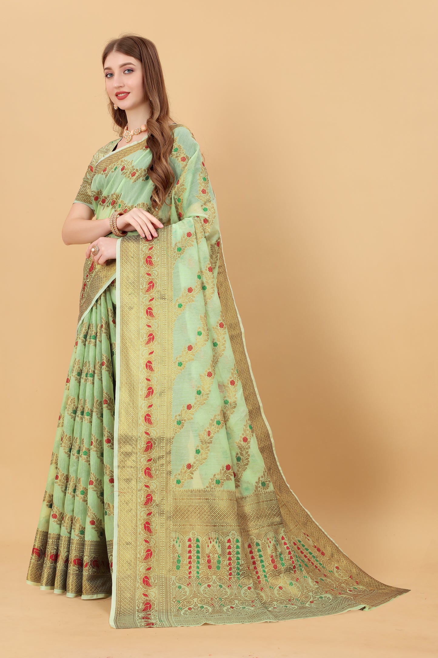Soft cotton  saree with zari  weawing design  and Rich Zari weawing Pallu with  zari weawing  border