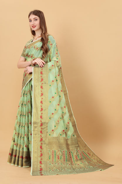 Soft cotton  saree with zari  weawing design  and Rich Zari weawing Pallu with  zari weawing  border