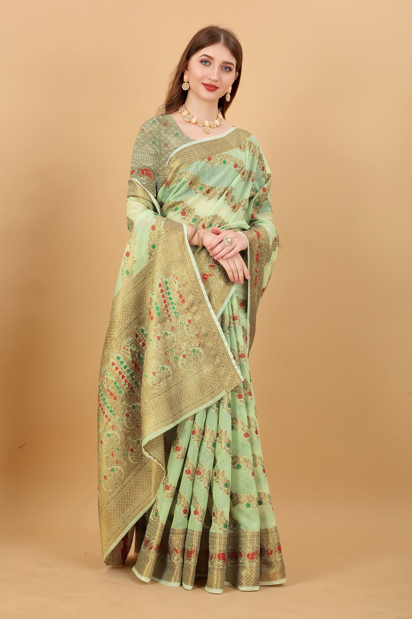 Soft cotton  saree with zari  weawing design  and Rich Zari weawing Pallu with  zari weawing  border