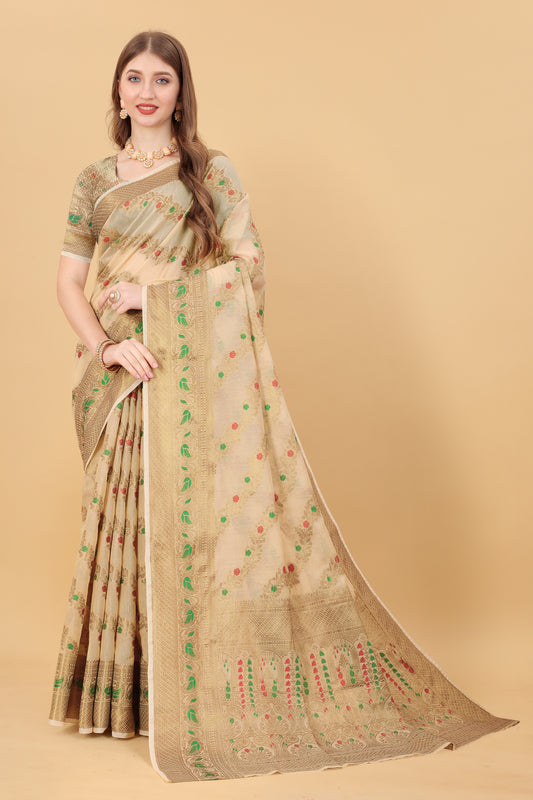 Soft cotton  saree with zari  weawing design  and Rich Zari weawing Pallu with  zari weawing  border