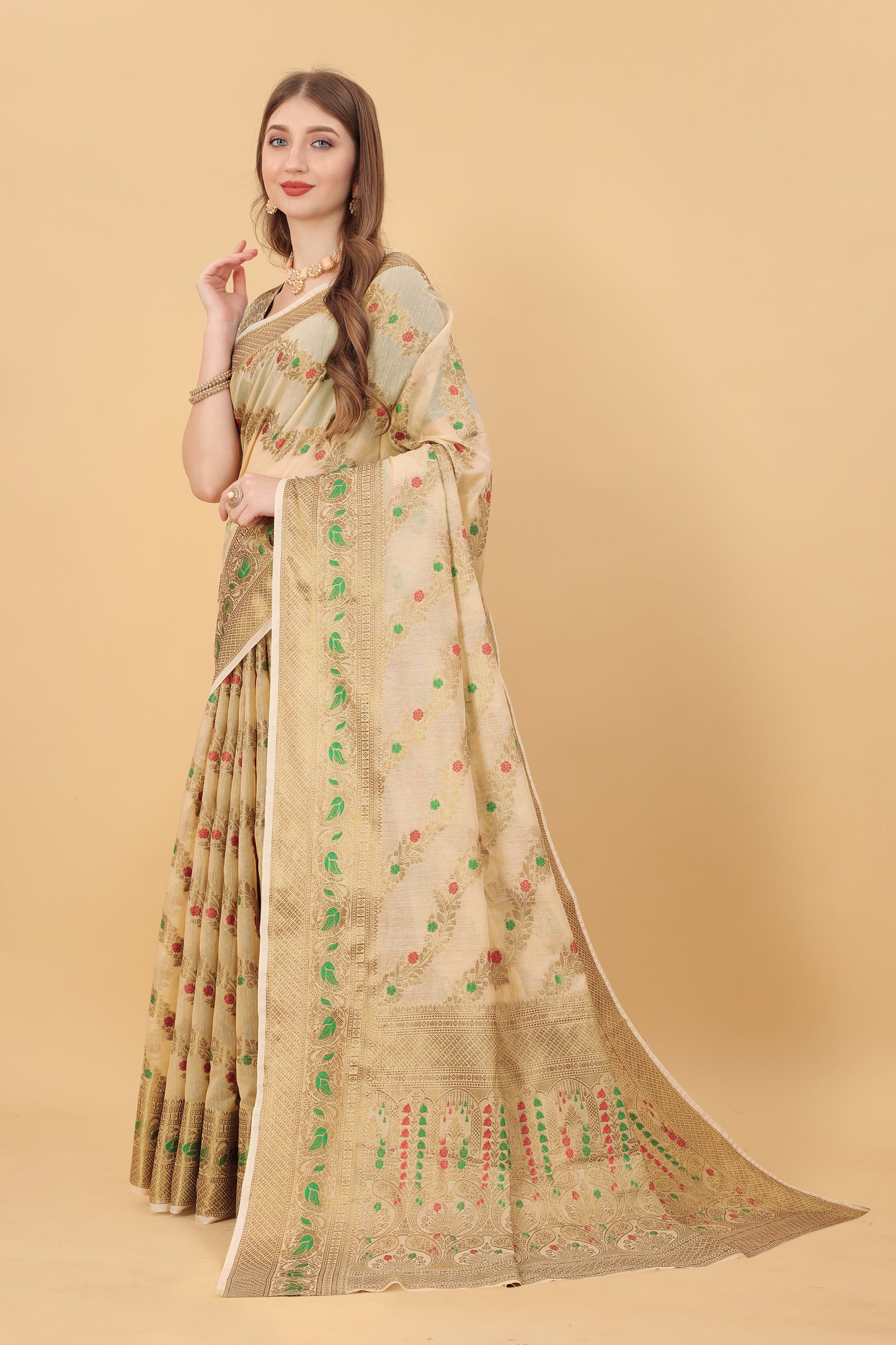 Soft cotton  saree with zari  weawing design  and Rich Zari weawing Pallu with  zari weawing  border