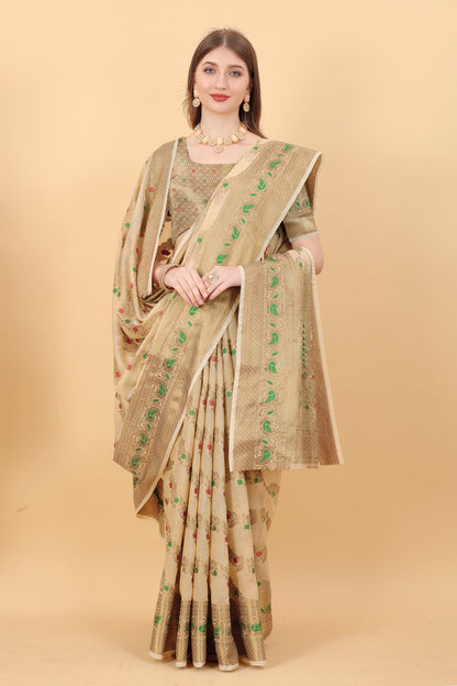 Soft cotton  saree with zari  weawing design  and Rich Zari weawing Pallu with  zari weawing  border