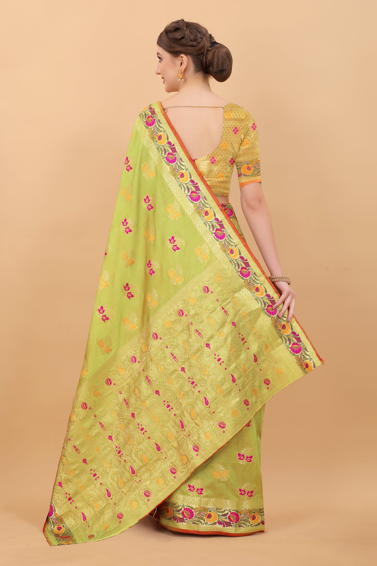 Soft Silk saree with Meenakari weawing design  and Rich Zari weawing Pallu with  zari weawing  border