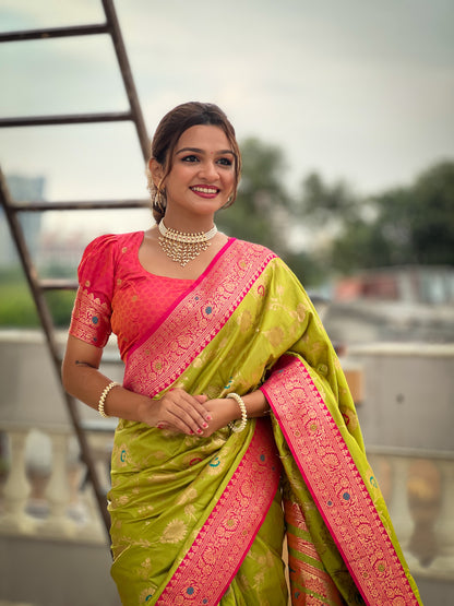 Minakari Green Wedding Special Saree