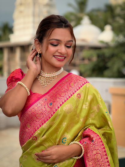 Minakari Green Wedding Special Saree