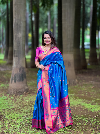 Soft Pethani Silk Saree With Zari Weaving & Minakari Motifs Design