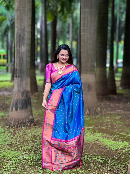 Soft Pethani Silk Saree With Zari Weaving & Minakari Motifs Design