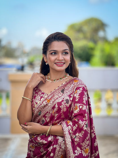 New Designer Jacquard Banarasi Silk Saree Maroon