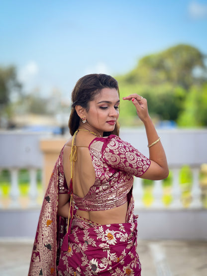 New Designer Jacquard Banarasi Silk Saree Maroon