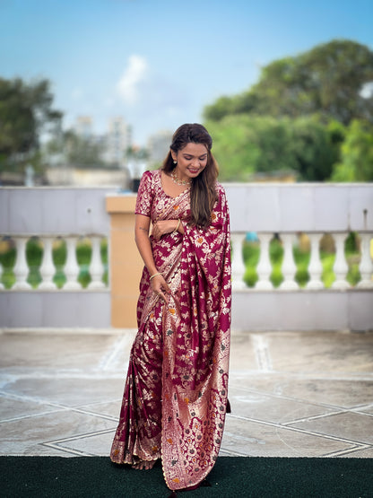 New Designer Jacquard Banarasi Silk Saree Maroon