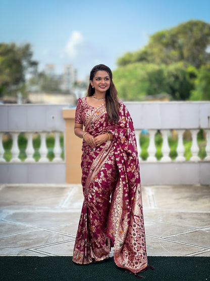 New Designer Jacquard Banarasi Silk Saree Maroon