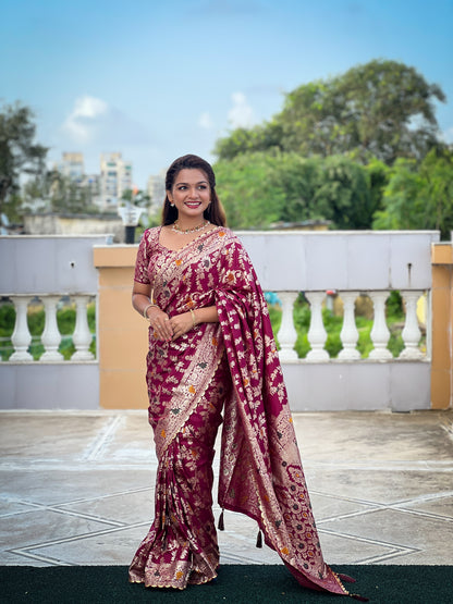 New Designer Jacquard Banarasi Silk Saree Maroon