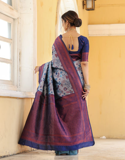 KeKoVi Olive Green Banarasi Silk Saree with Rich Zari Floral Weaving & Unstitched Blouse | Festive, Wedding & Party Wear