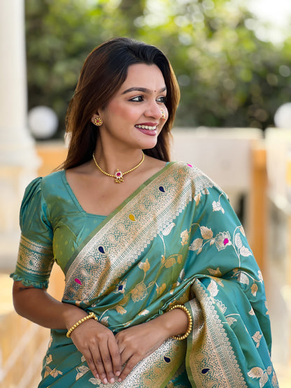 Festive Banarasi Silk Saree With Intricate Tassels & Blouse