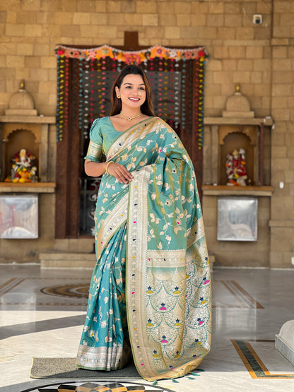 Festive Banarasi Silk Saree With Intricate Tassels & Blouse