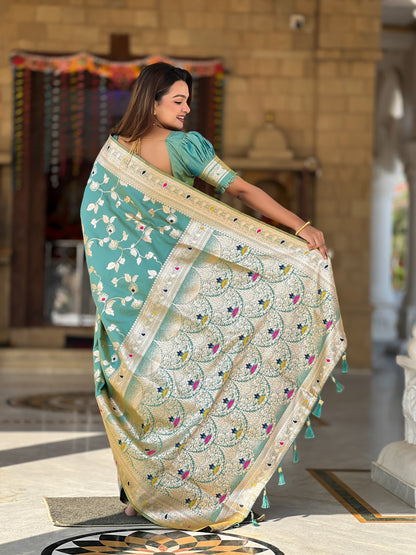 Festive Banarasi Silk Saree With Intricate Tassels & Blouse