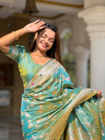 Festive Banarasi Silk Saree With Intricate Tassels & Blouse