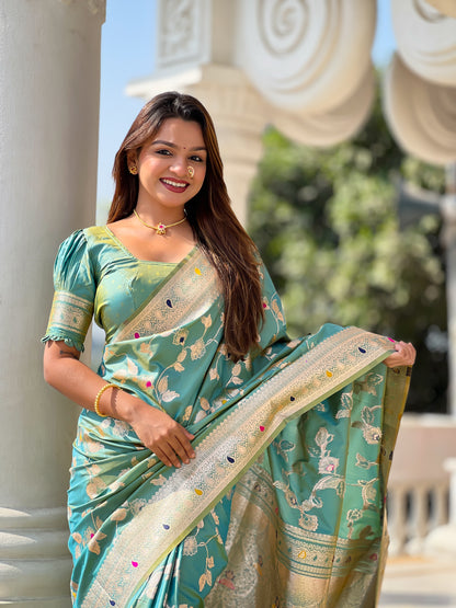 Festive Banarasi Silk Saree With Intricate Tassels & Blouse