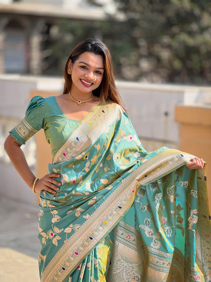 Festive Banarasi Silk Saree With Intricate Tassels & Blouse