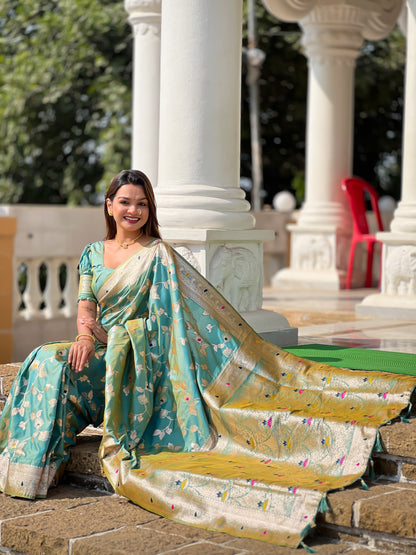 Festive Banarasi Silk Saree With Intricate Tassels & Blouse