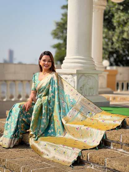 Festive Banarasi Silk Saree With Intricate Tassels & Blouse