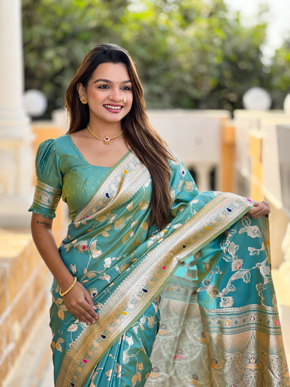 Festive Banarasi Silk Saree With Intricate Tassels & Blouse