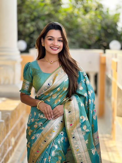 Festive Banarasi Silk Saree With Intricate Tassels & Blouse
