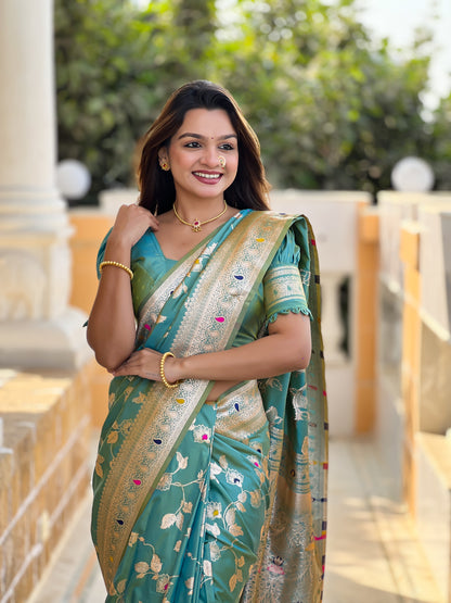 Festive Banarasi Silk Saree With Intricate Tassels & Blouse
